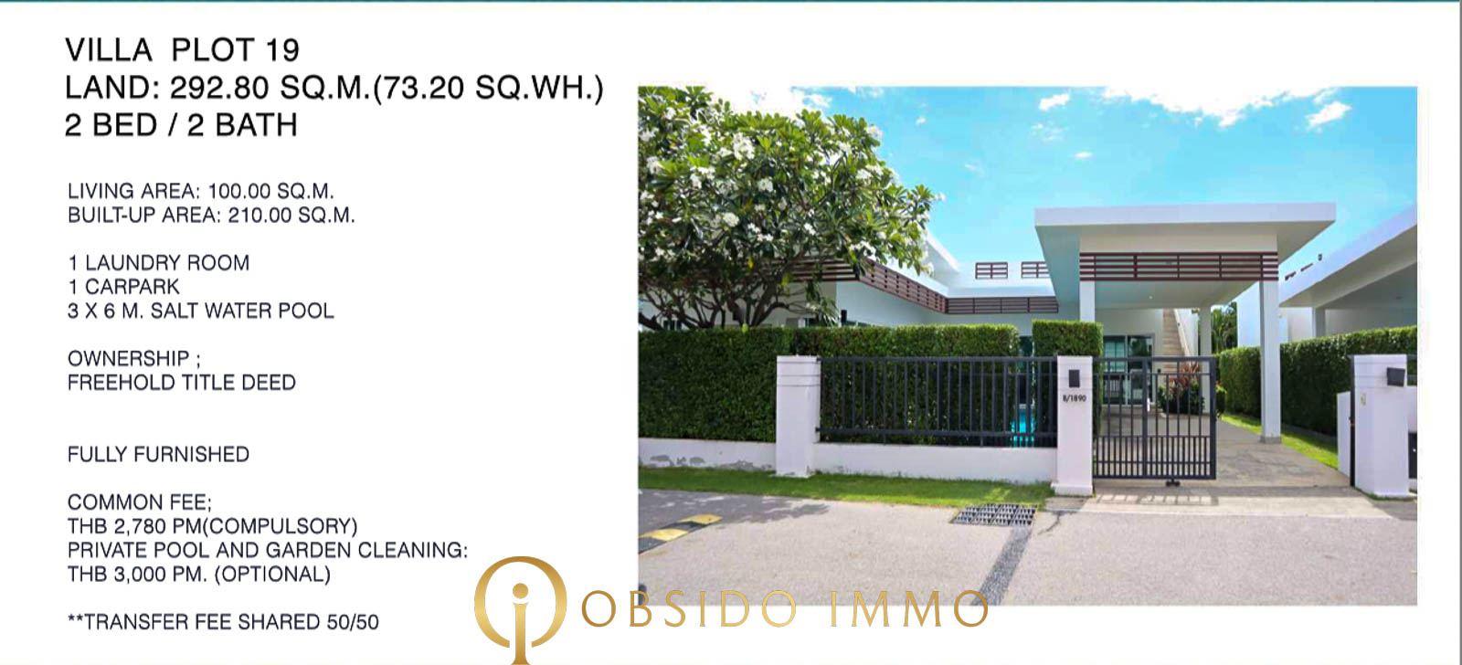 Obsido – Achat immobilier – Hua Hin – villa – Sivana garden – plot 19-2
